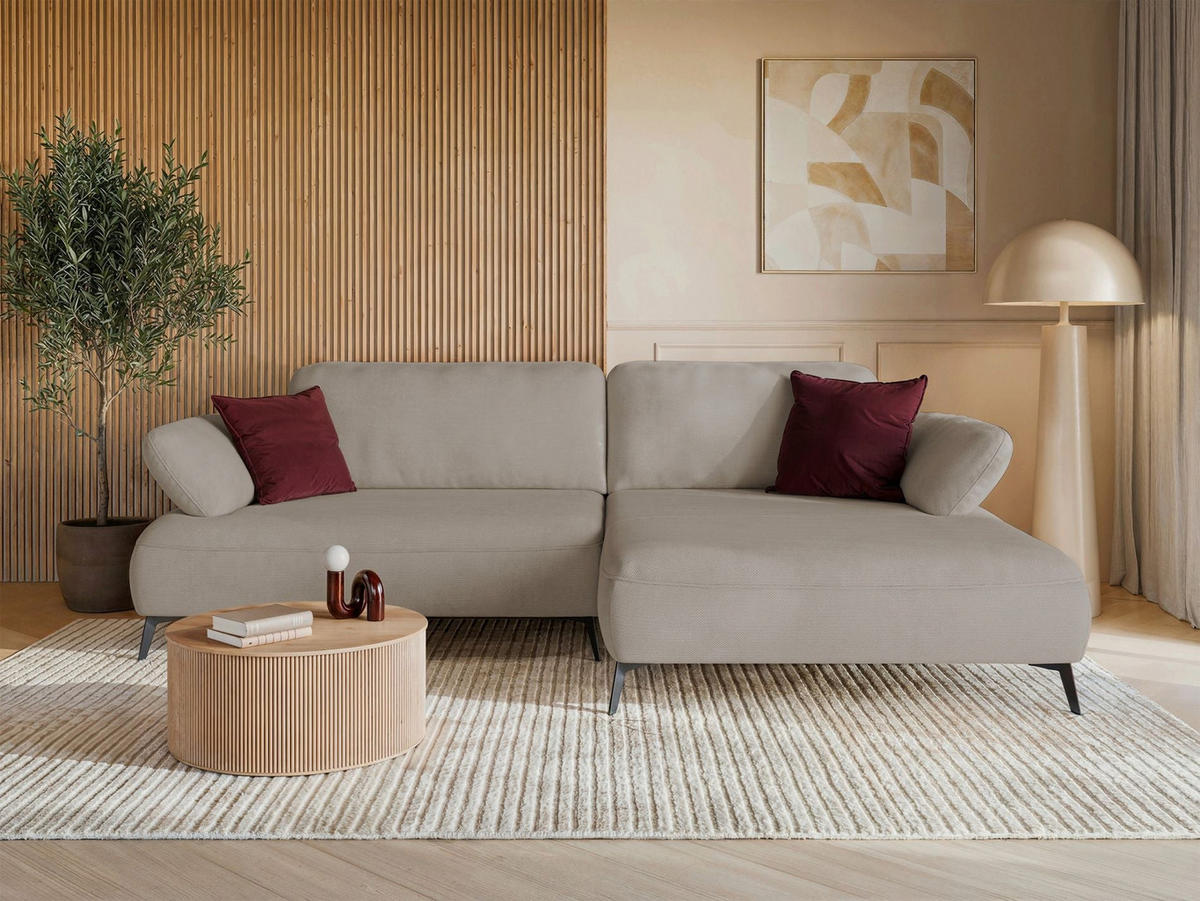 ECKSOFA Avolla Beige rechts - Beige/Schwarz, Textil/Metall (186/284cm) - Selsey