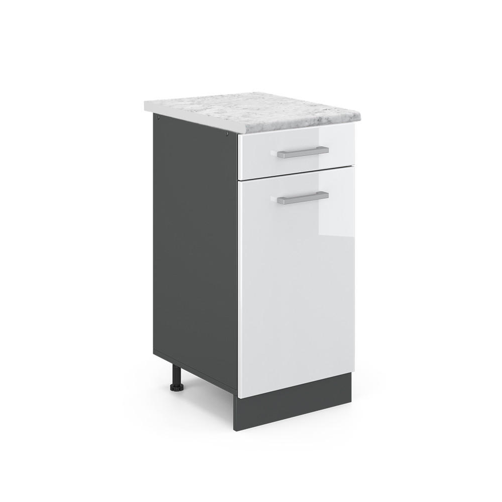KÜCHENUNTERSCHRANK R-Line Weiß Hochglanz 40 cm AP Marmor - Weiß Hochglanz/Anthrazit, Holzwerkstoff (40/81.6/60cm) - Vicco