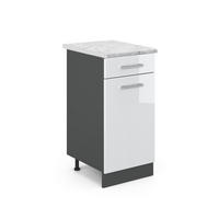 KÜCHENUNTERSCHRANK R-Line Weiß Hochglanz 40 cm AP Marmor - Weiß Hochglanz/Anthrazit, Holzwerkstoff (40/81.6/60cm) - Vicco