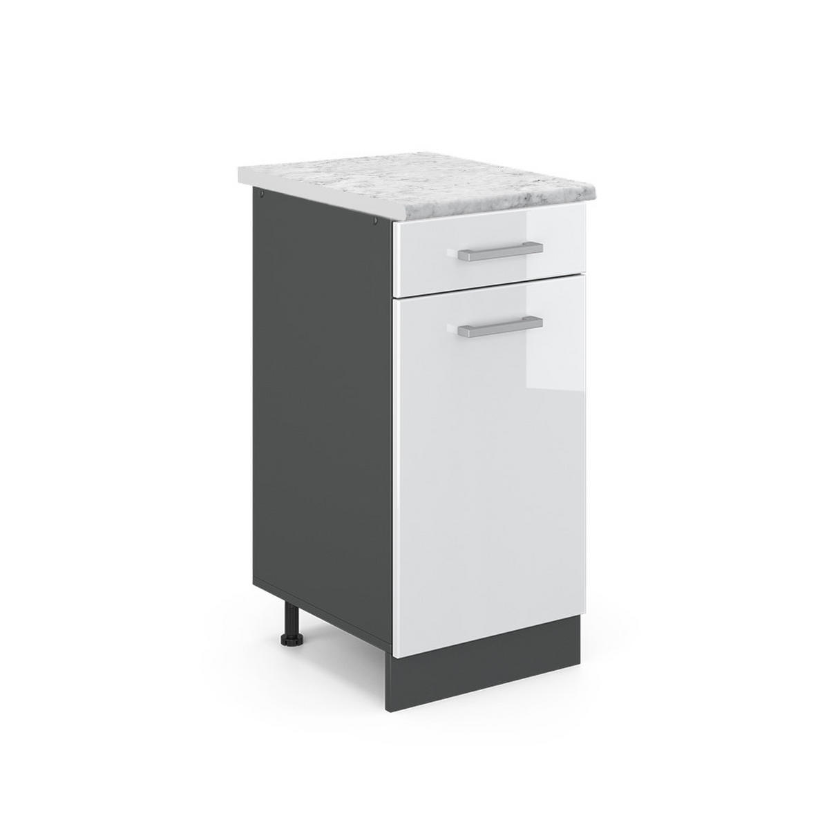 KÜCHENUNTERSCHRANK R-Line Weiß Hochglanz 40 cm AP Marmor - Weiß Hochglanz/Anthrazit, Holzwerkstoff (40/81.6/60cm) - Vicco