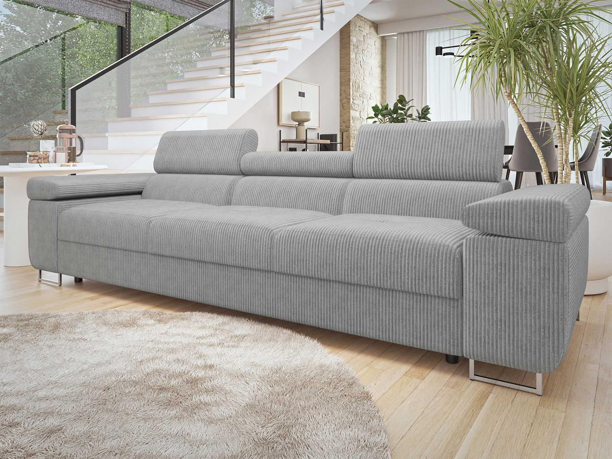 CANAPEA Torezio 3 Reiat - gri, material textil/lemn (263/90/102cm) - MIRJAN24