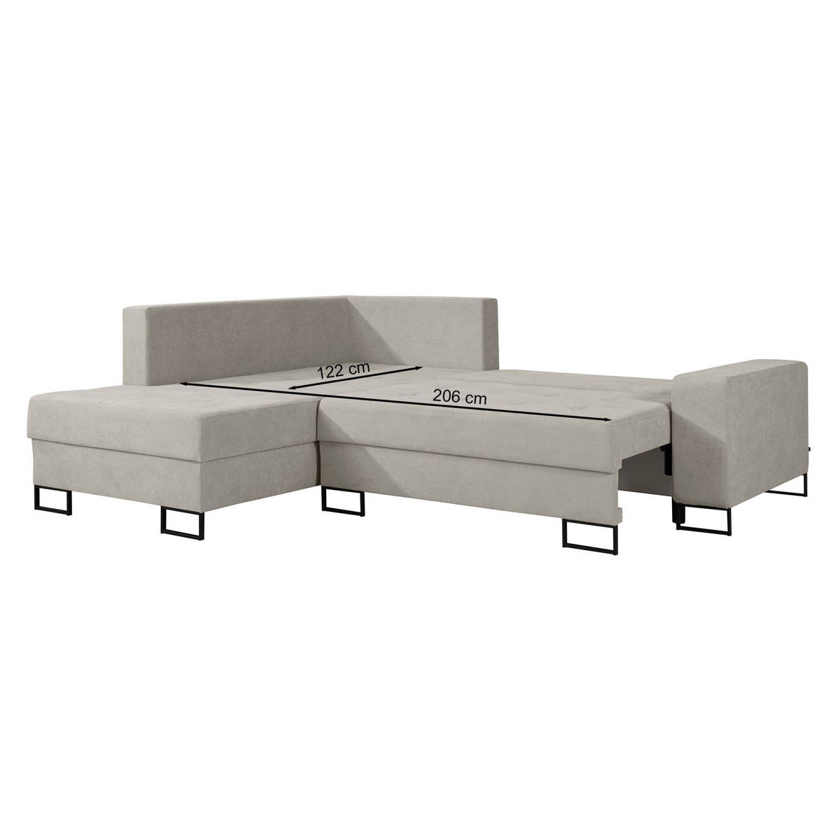 ECKSOFA Larelle Hellbeige Chenille 245 cm - Ecru/Schwarz, Textil/Metall (200/245cm) - Selsey