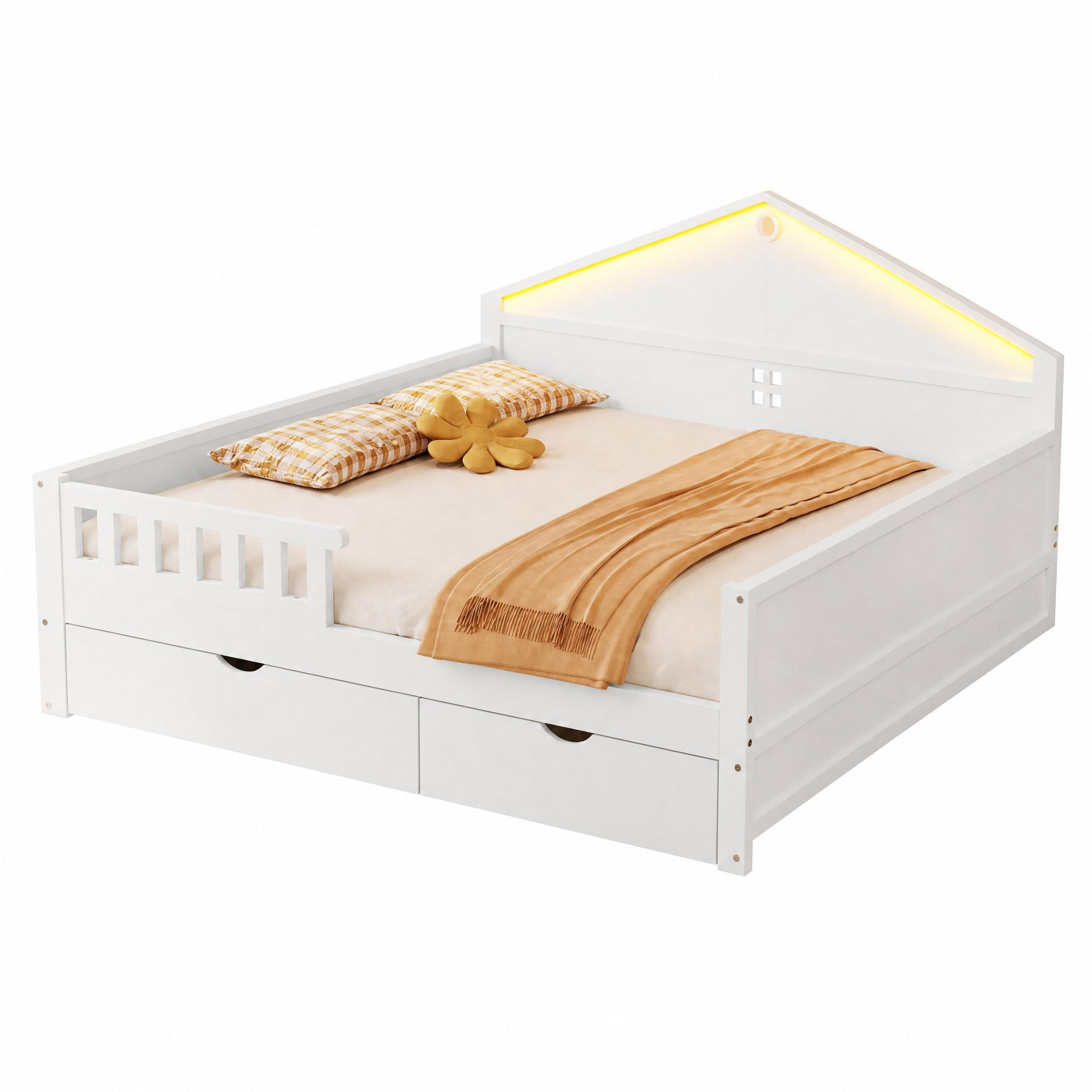 BETT mit 2 Schubladen und LED 140x200 cm Weiß - Weiß, Holz (140/200cm) - Meubliv