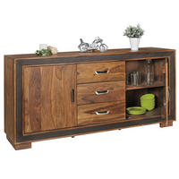SIDEBOARD – Massivholz mit Kunstleder, 160x44x80 cm, rustikal, mit Türen und Schubladen - Dunkelbraun/Braun, Holz/Textil (160/80/44cm) - KADIMA DESIGN