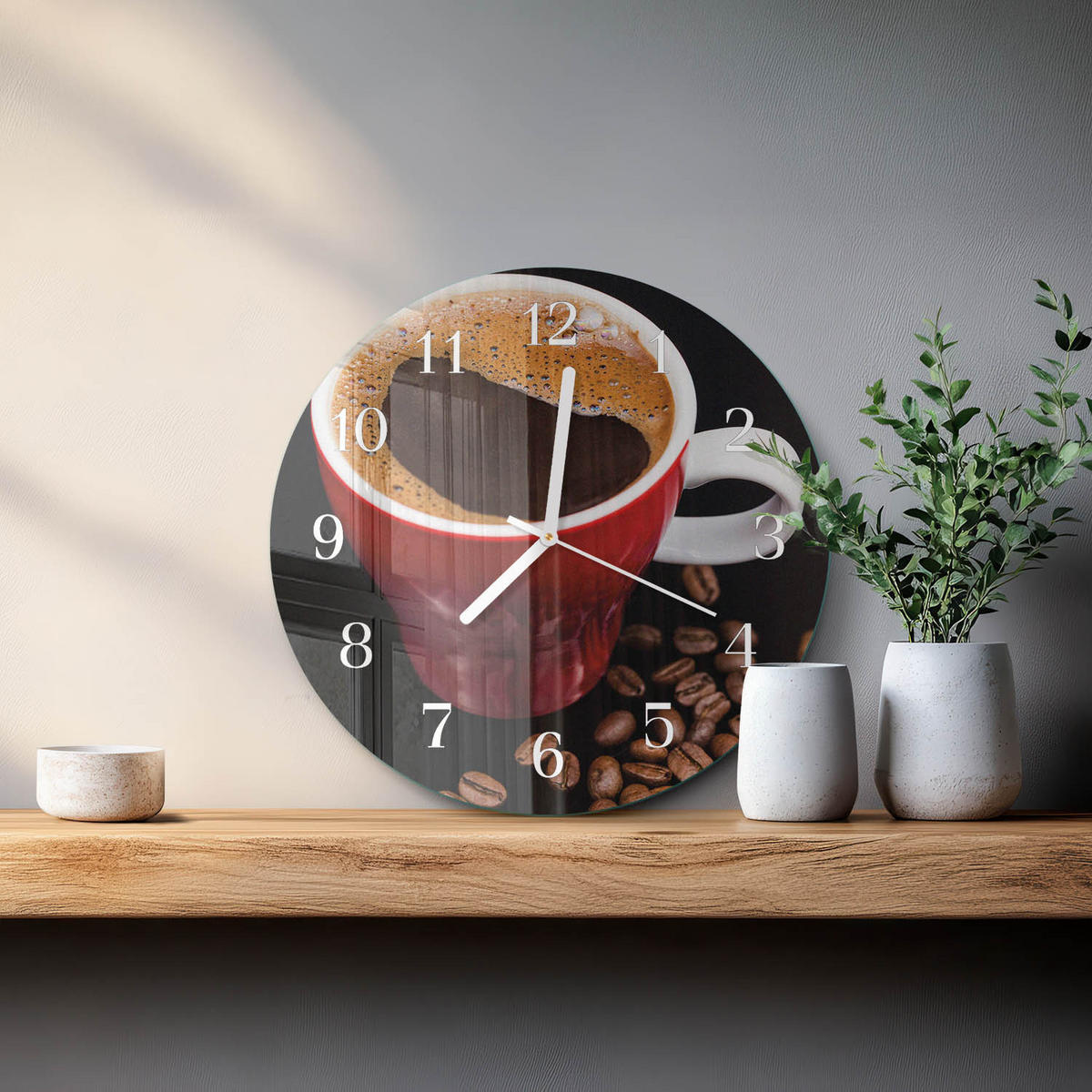 WANDUHR fi30 cm - Tasse Kaffee - Braun, Glas (30/30/0.4cm) - TULUP