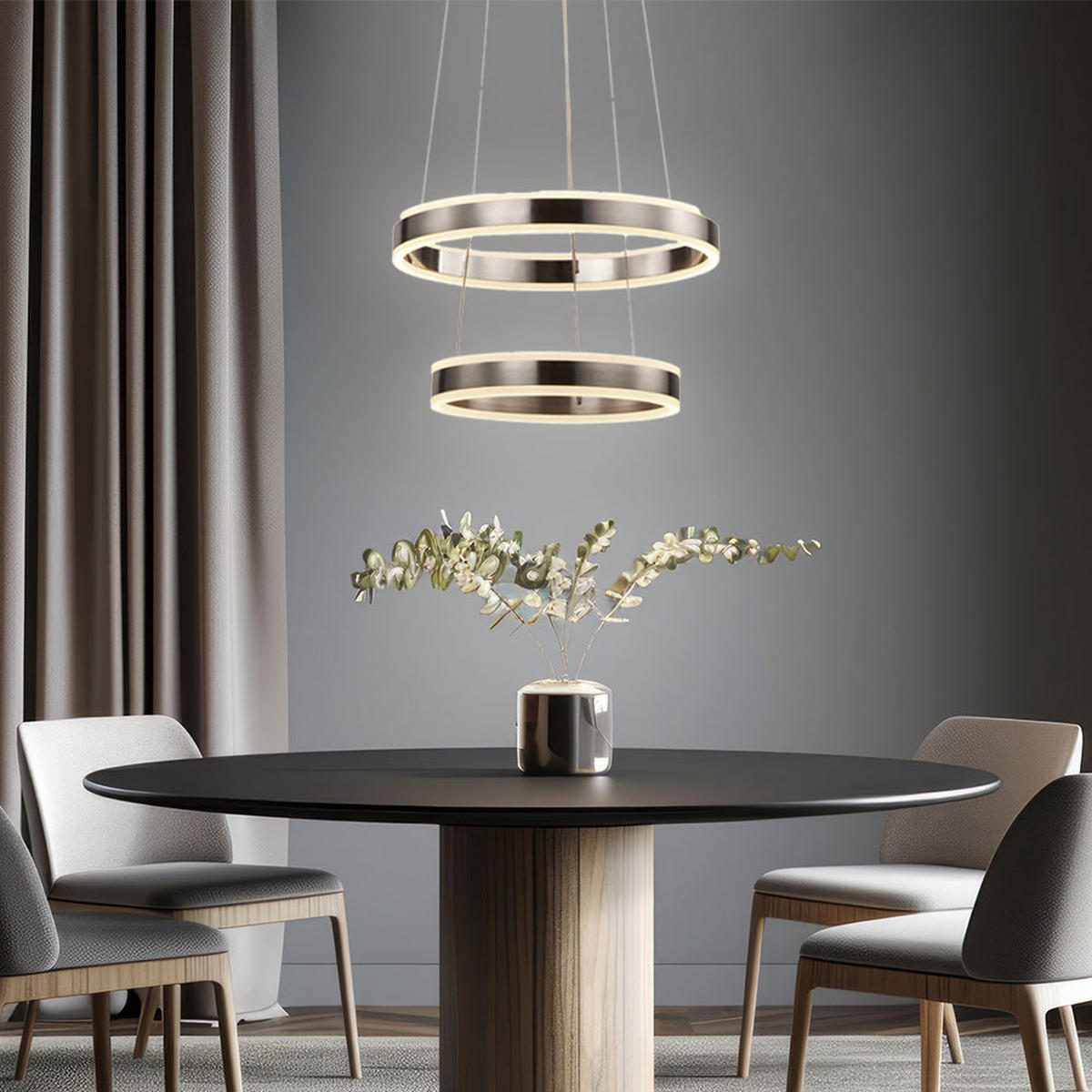 LED HÄNGELEUCHTE Ringe Silber - Silberfarben, Metall (40/40/150cm) - Nowa