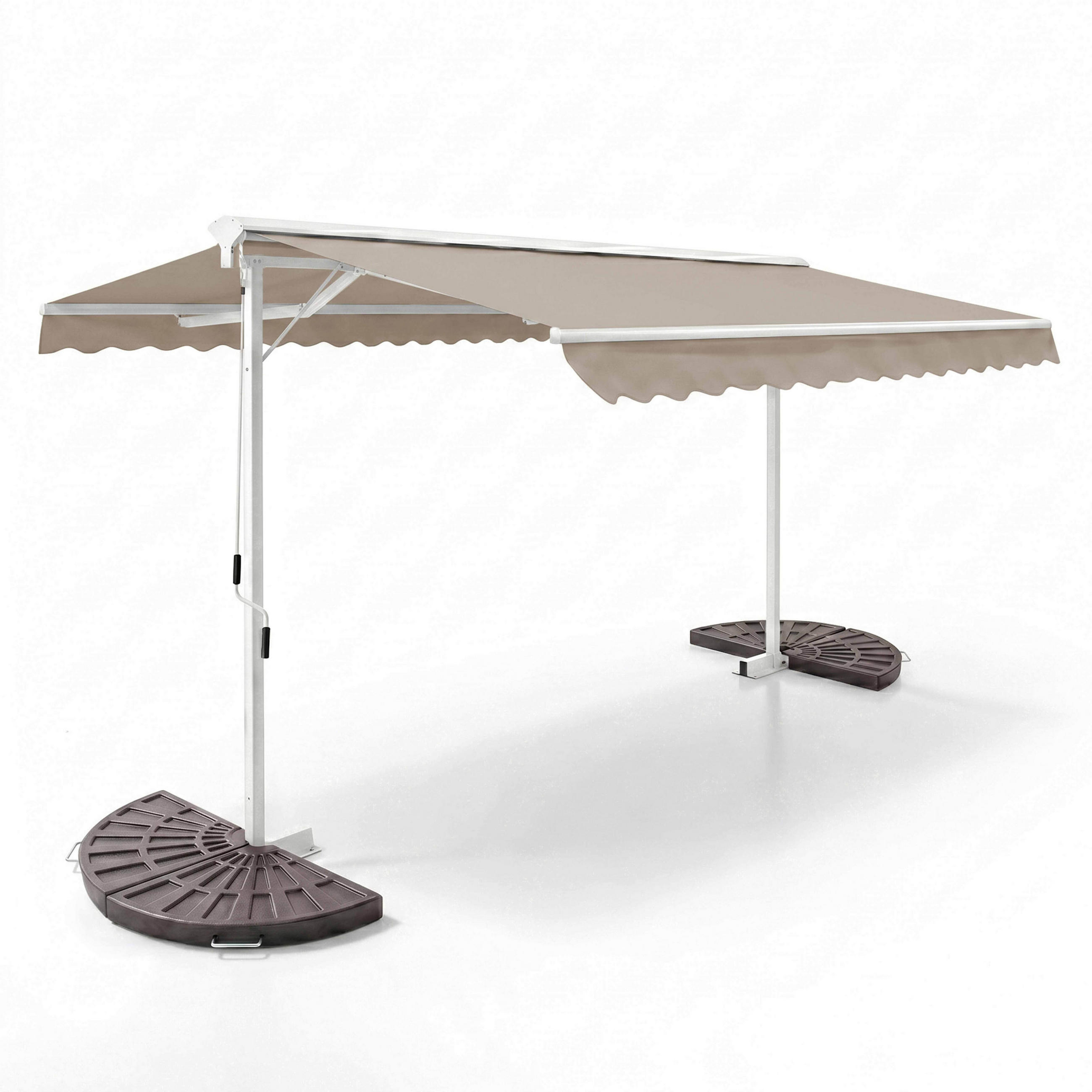 DOPPELSCHRÄGMARKISE 3x4m mit 4 Gewichtsplatten, taupe - Taupe, Metall (300/250/400cm) - Oviala