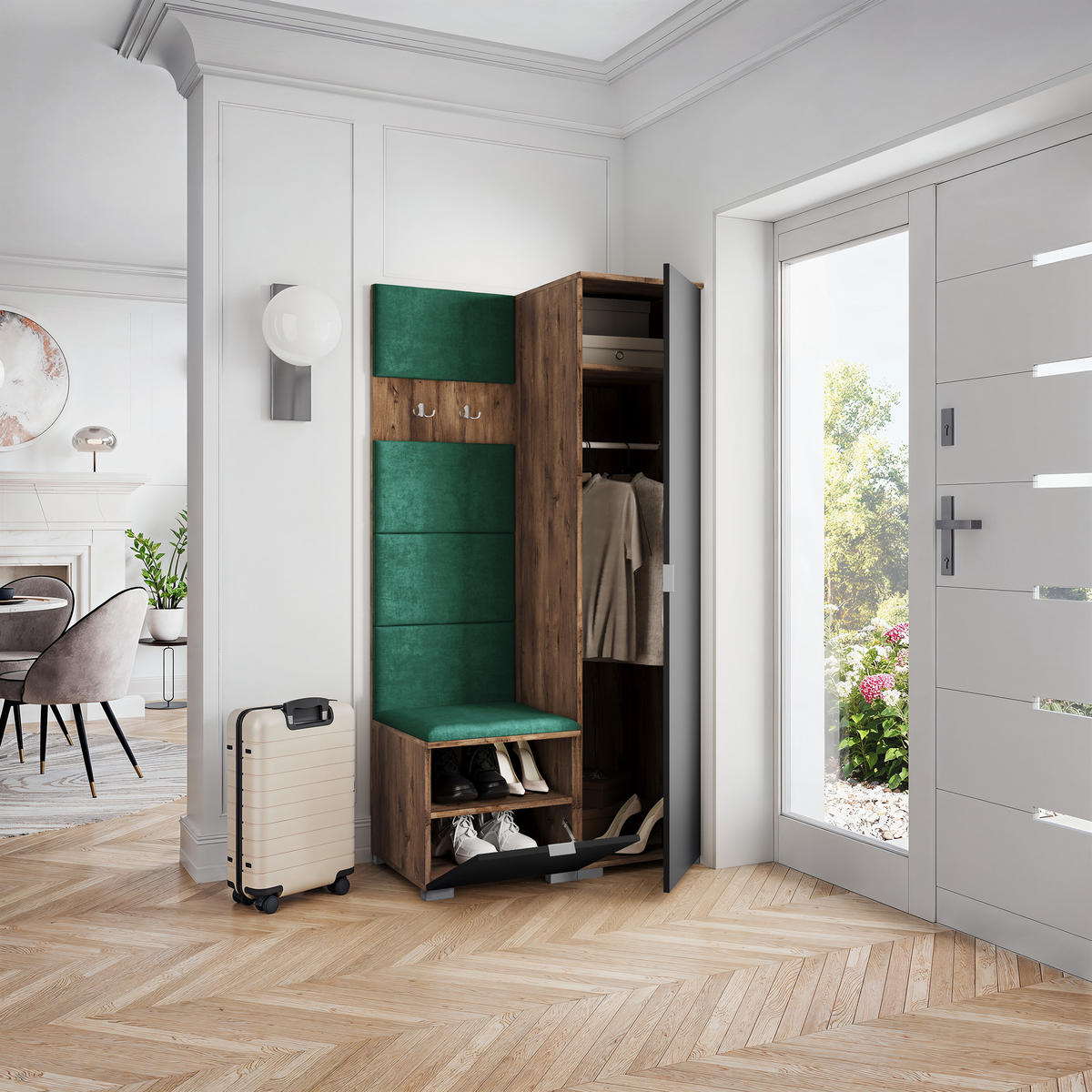 GARDEROBENSCHRANK LORI 95/181/51 cm Modern Garderobe-Set Eiche Lefkas - Eichefarben/Schwarz, Holzwerkstoff (95/181/51cm) - MASSENO