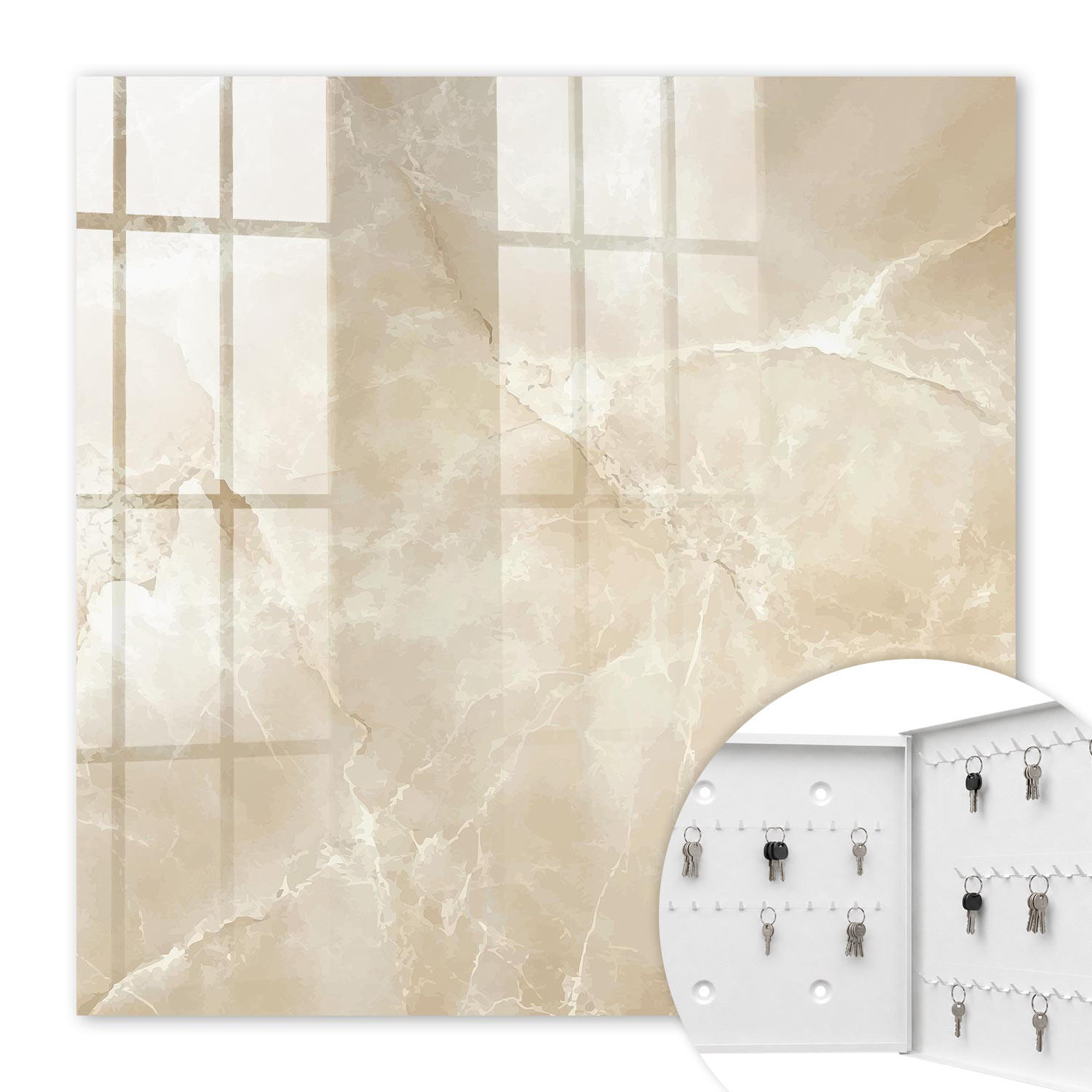 SCHLÜSSELBOX Weiß 30x30 cm – Türöffnung nach rechts - Beiger Marmor - Beige, Metall (30/30/5cm) - TULUP