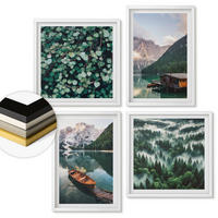 WANDBILDER 4er-Set - 50x50 cm & 40x60 cm Weißer Rahmen - Nebel auf dem Bergsee, Bootsfahrten, Nebel - Weiß, Kunststoff (50/50cm) - ArtPrintCave