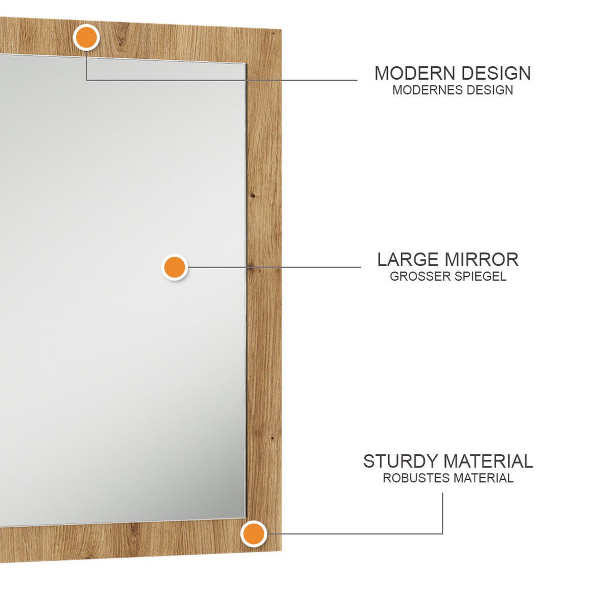 NÁSTENNÉ ZRKADLO Selena Remeselný dub - dub artisan, kompozitné drevo (70/55/2cm) - Vicco