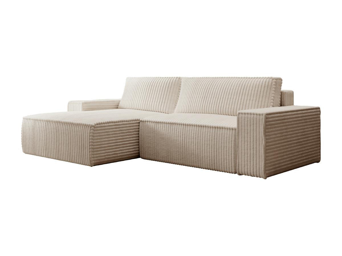 ECKSOFA mit Schlaffunktion - Ecke links - grob gerippter Cord - Beige - AMELIA - Beige, Textil (167/267cm) - Vente-Unique