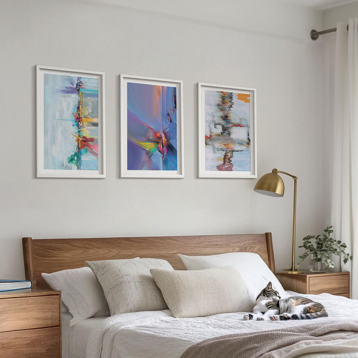WANDBILDER 3er-Set - 40x60 cm Weißer Rahmen - Abstrakte Gemäldekompositionen - Weiß, Kunststoff (40/60cm) - ArtPrintCave