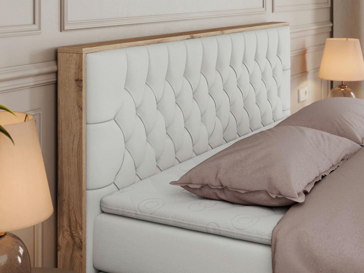 BOXSPRINGBETT AMORE KING 200/200 Weiß Kunstleder - H3 - Weiß, Holz/Textil (200/200cm) - MKS