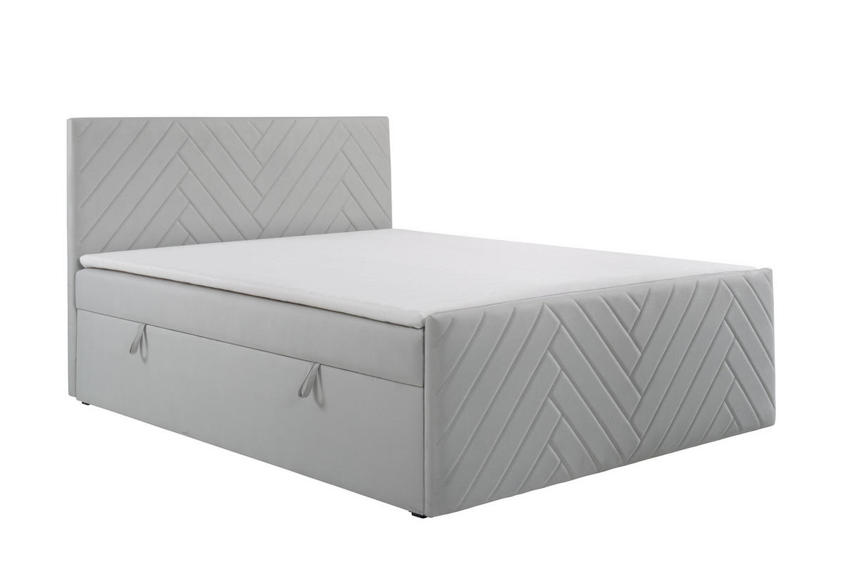 BOXSPRINGBETT NOVA mit Topper und Bettkasten, Silberfarben, 160x200 cm - Silberfarben, Textil (160/200cm) - KS Home Concept