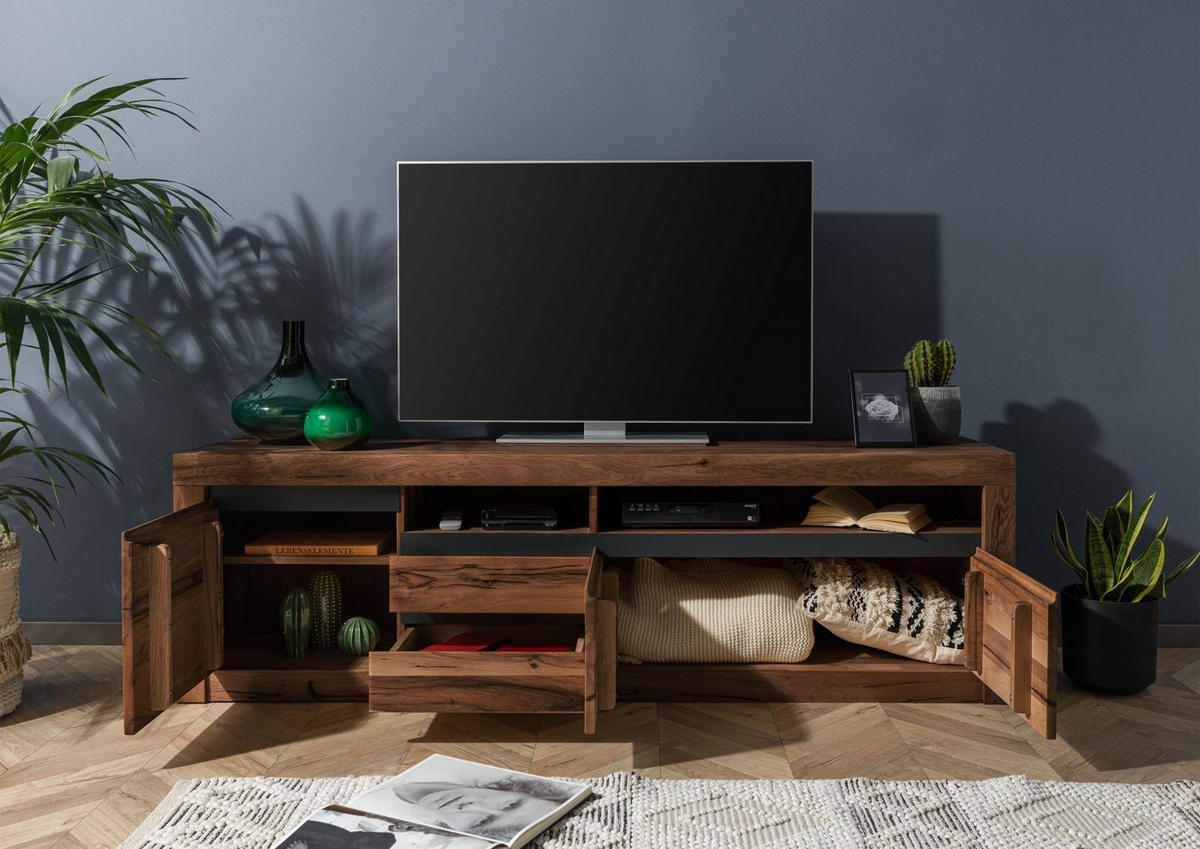 TV-BOARD Wild-/ Zerreiche 185x45x55 tabacco brown geölt MONTREUX #330 - Braun, Holz (45/55/185cm) - Massivmoebel24