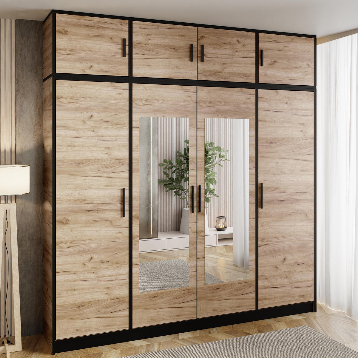 DREHTÜRENSCHRANK ROJ MIT AUFSATZ 4D Eiche Craft Gold - Honigeiche, Holzwerkstoff (207/247/39cm) - Kier Furniture