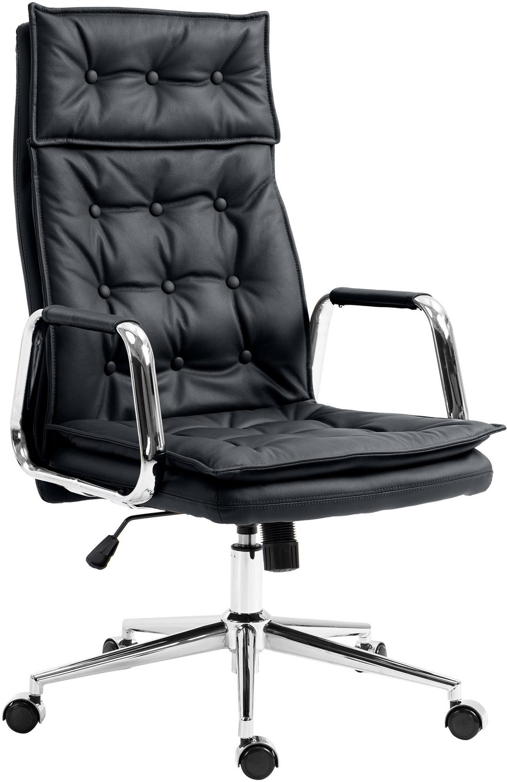 BÜROSTUHL Ronix Echtleder schwarz - Chromfarben/Schwarz, Leder/Metall (60/120/65cm) - TPFLiving