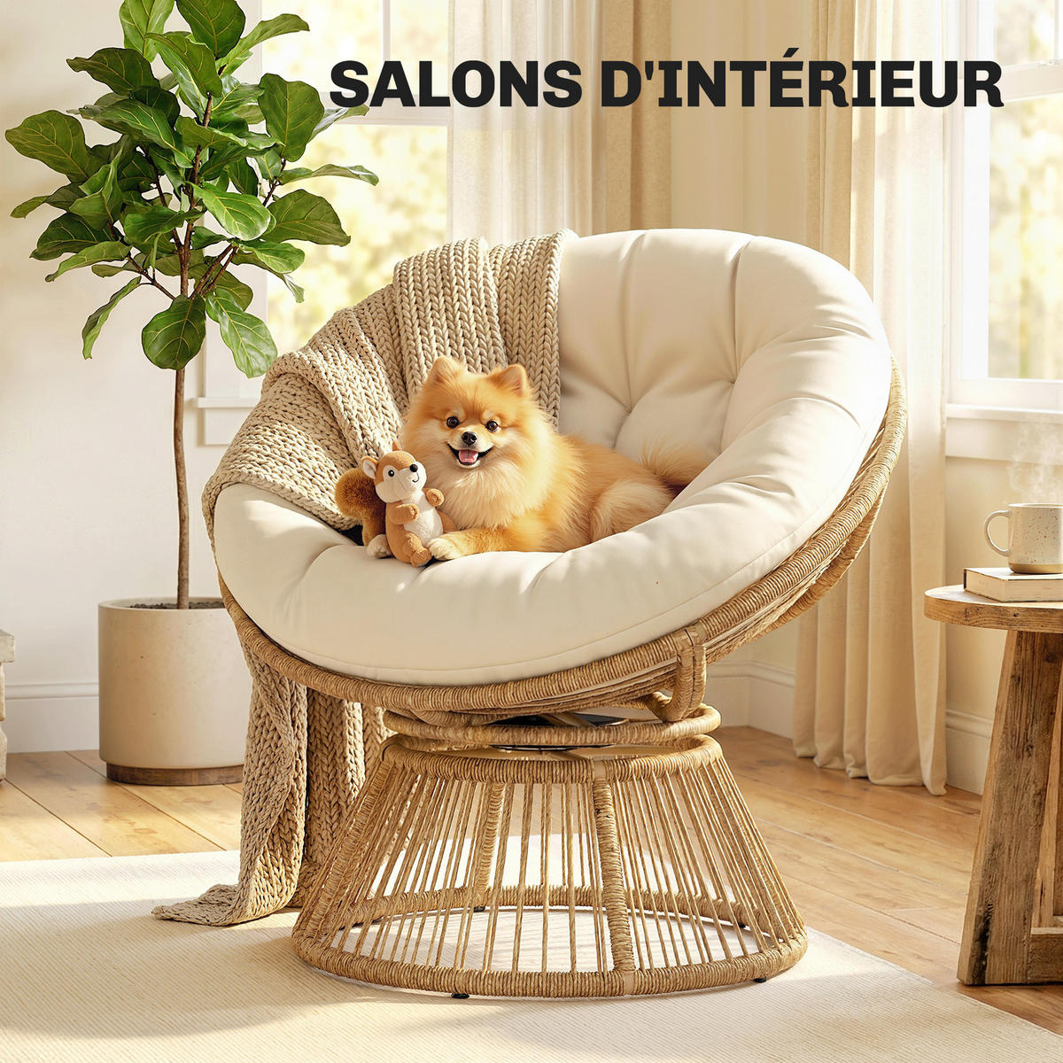 GARTEN-RELAXSESSEL DE-13693 360° drehbar mit 12 cm Polster Natur - Creme, Metall (81/87/93cm) - ComfortXL