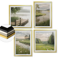 WANDBILDER 4er Set - 50x50 cm & 40x60 cm Goldrahmen - Sommerlandschaften Flusswiese - Goldfarben, Kunststoff (50/50cm) - ArtPrintCave