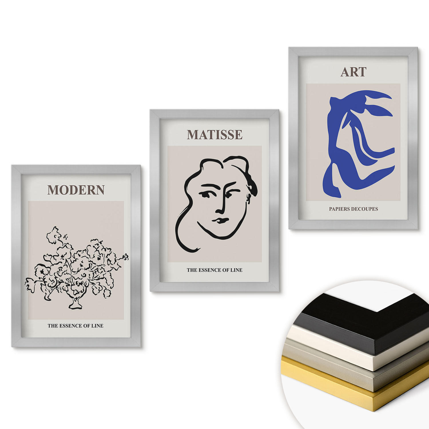 WANDBILDER 3er Set - 20x30 cm Silberner Rahmen - Abstrakte minimalistische Poster - Silberfarben, Kunststoff (20/30cm) - ArtPrintCave