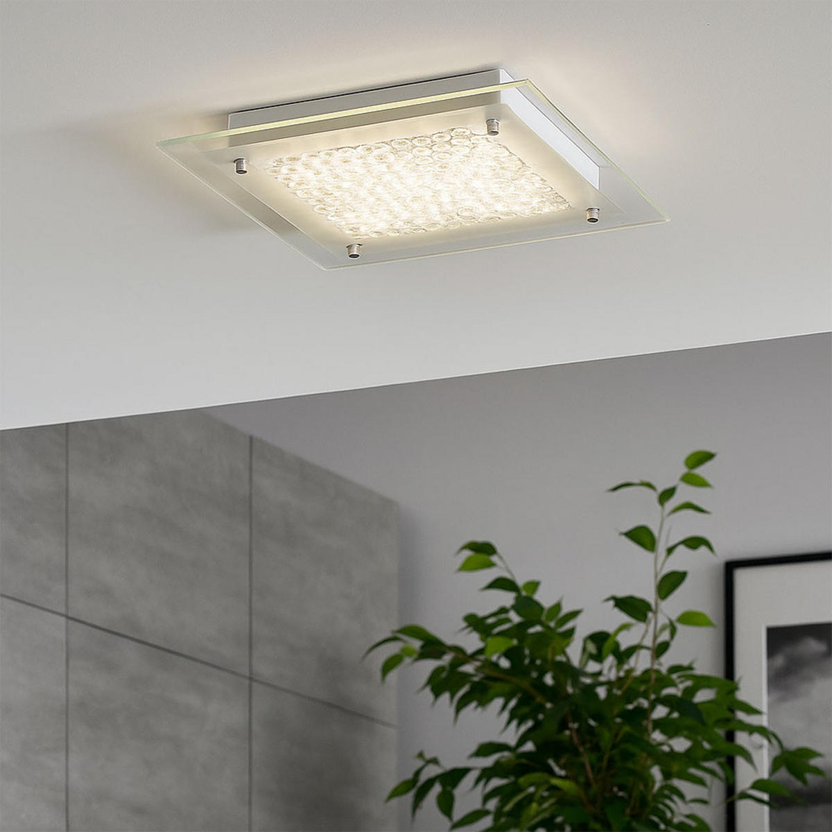 LED DECKENLEUCHTE Merle Chrom Weiß - Weiß, Glas (25/25/5cm) - Wofi
