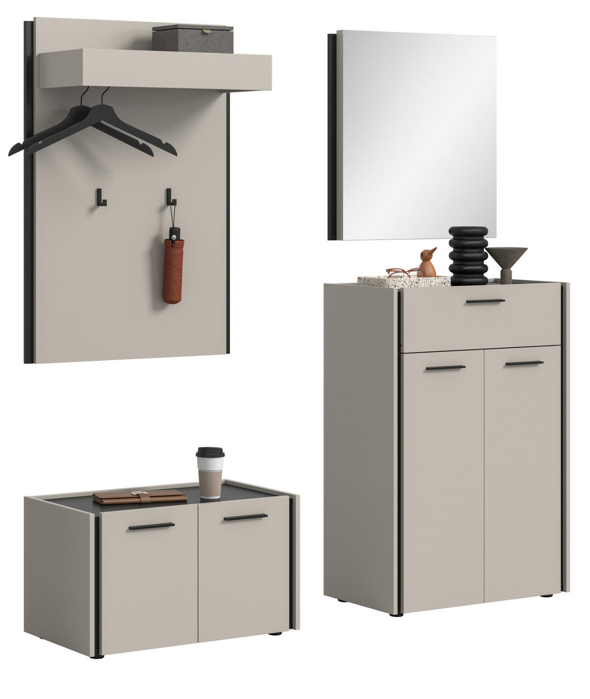 GARDEROBEN-SET 4-teilig Kaschmir 165 x 190 cm, Komplettset mit Soft-Close - Kaschmir/Schwarz, Holzwerkstoff/Kunststoff (165/190/40cm) - Inn.Furn