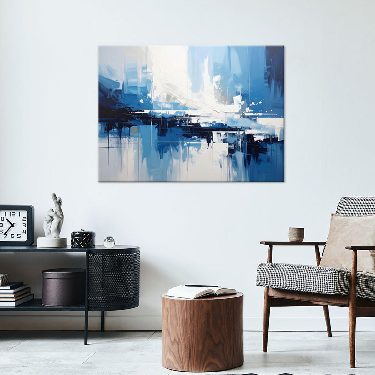BILD auf Leinwand, Blaue texturierte moderne Abstrakt - Blau, Textil (60/40cm) - Feeby