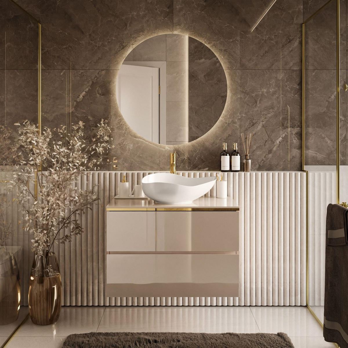 BADEZIMMERSCHRANK AURORA KASCHMIR GOLD - Kaschmir, Holzwerkstoff (80/55/45cm) - Lookway