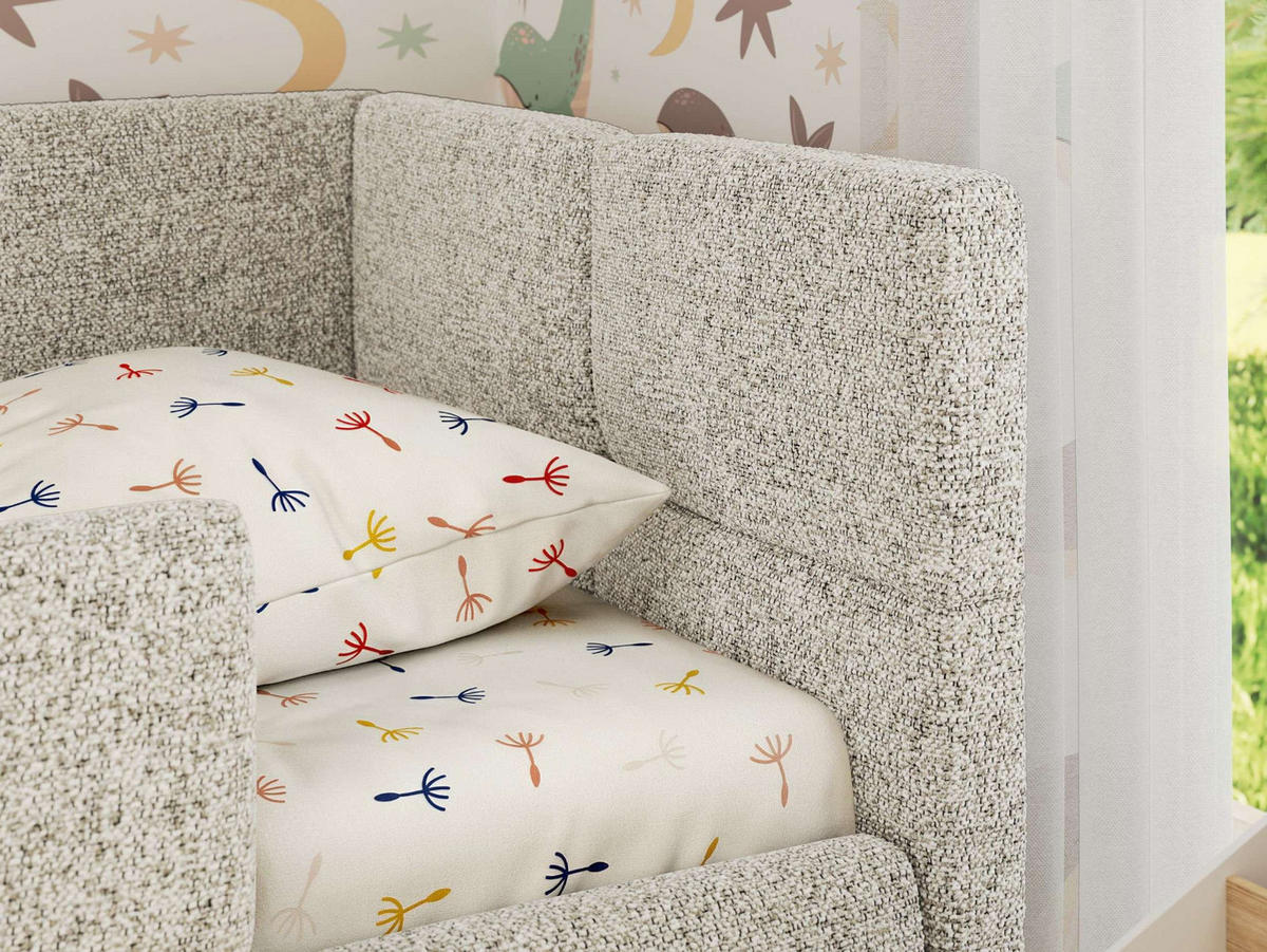 DĚTSKÁ POSTEL ARVO ALTA 90/200 - Tmavě šedá Strukturovaná látka - Pravá - tmavě šedá, textil (90/200cm) - MKS