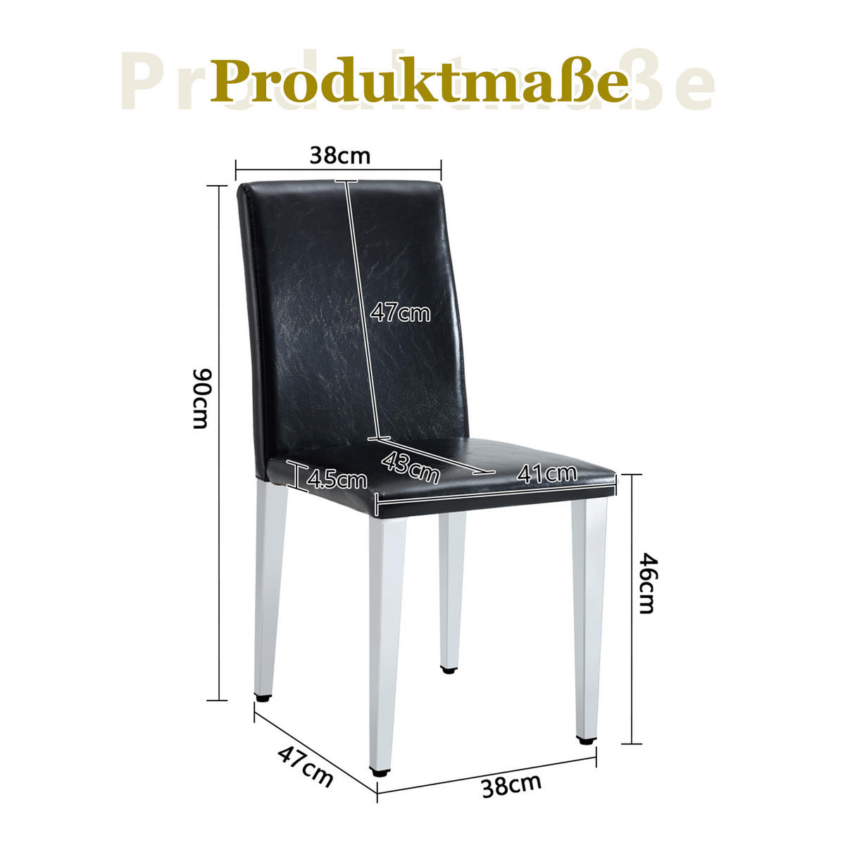 STUHL-SET DE-36600 2 Stück mit PU-Bezug und Metallbeinen Schwarz - Schwarz, Metall (47/90/41cm) - ComfortXL