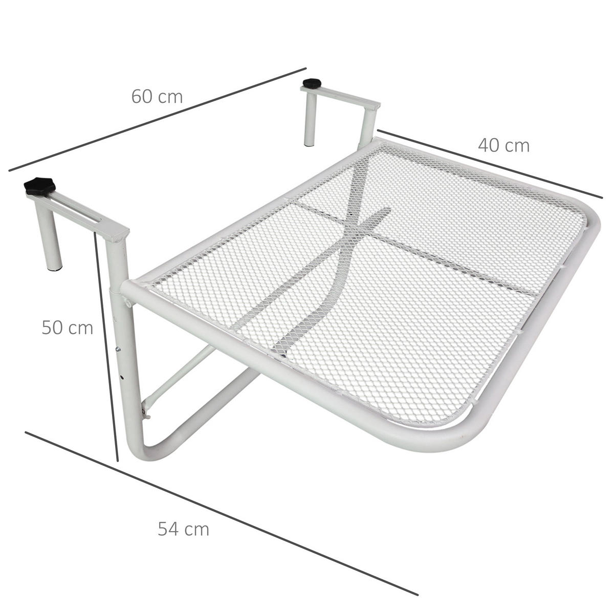BALKONHÄNGETISCH Gartentisch höhenverstellbar rechteckig Terrasse Beistelltisch - Weiß, Metall (60/56/50cm) - Outsunny