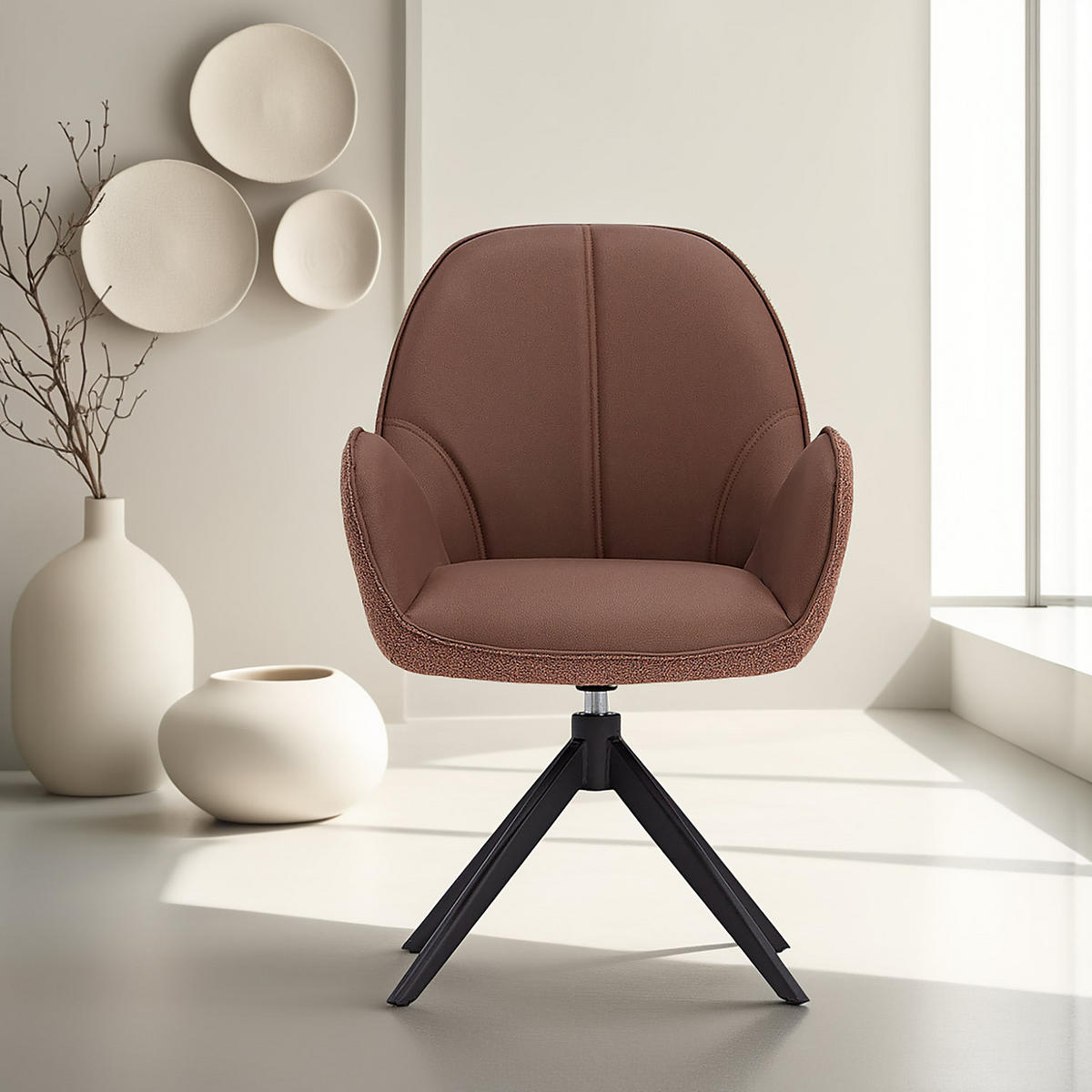 ARMLEHNENSTUHL Bouclé in Braun drehbar - Braun, Textil (60/90/59cm) - Homestyle4u