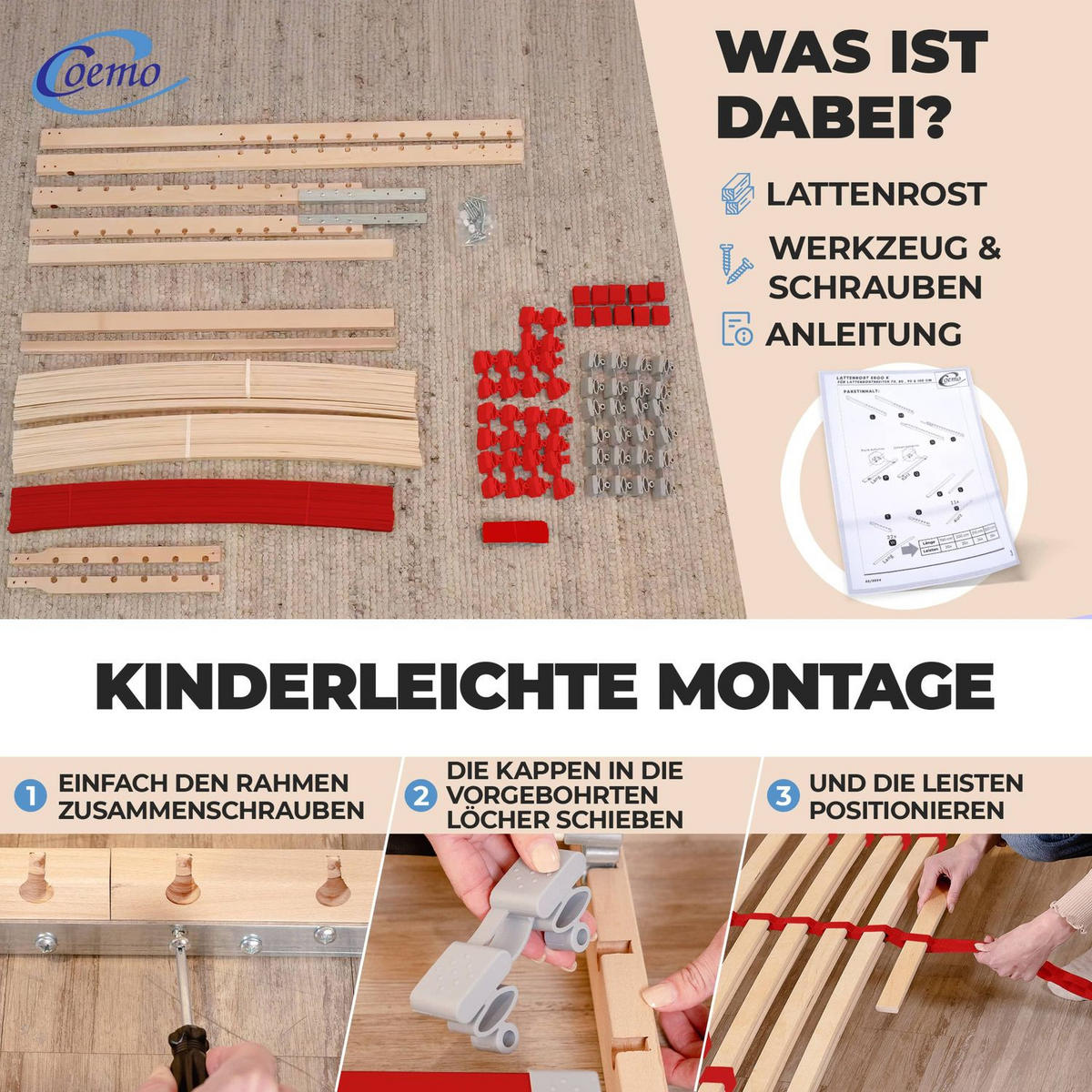 LATTENROST RUBY NV 70x200 cm - Rot/Naturfarben, Holz (70/200cm) - Coemo