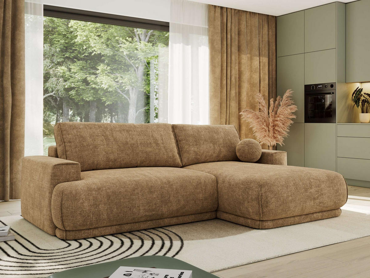 ECKSCHLAFSOFA RINA L Hellbraun Schenille grob gewebt - rechts - Hellbraun/Schwarz, Kunststoff/Textil (170/267cm) - MKS