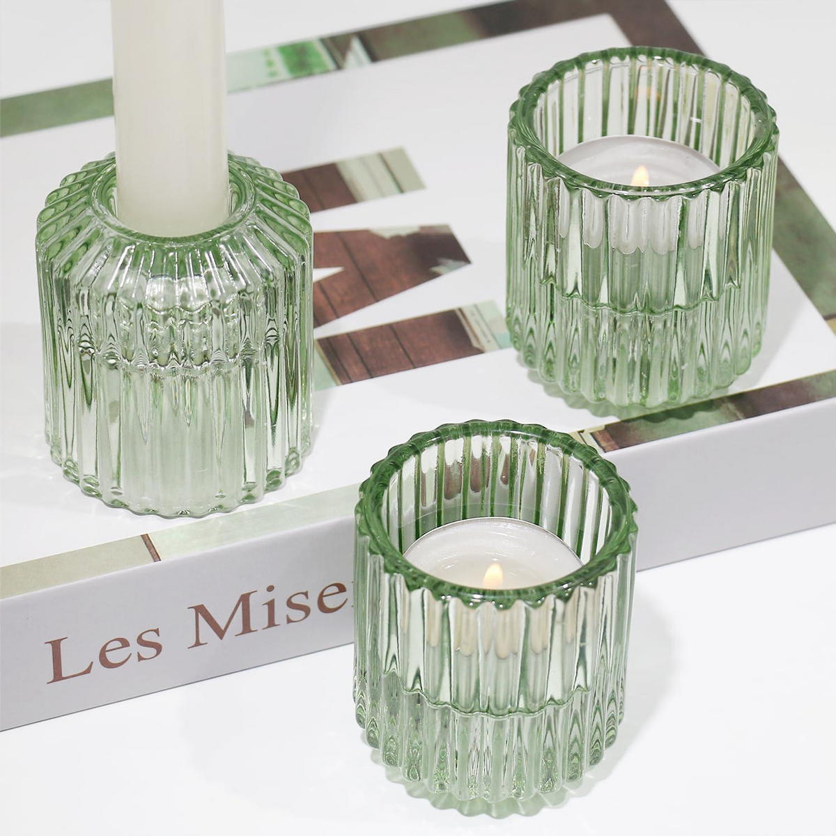 KERZENSTÄNDER 3er Set Glas Grün - Grün, Glas (5.3/6/5.3cm)