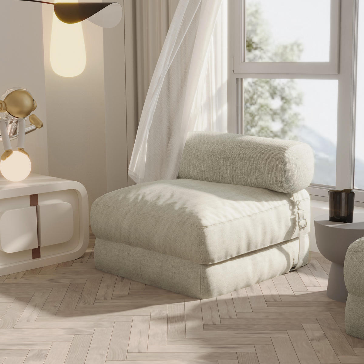 SITZSACK Faltbar Modular Leinen weiß - Weiß, Textil (77/65/72cm) - Vercart