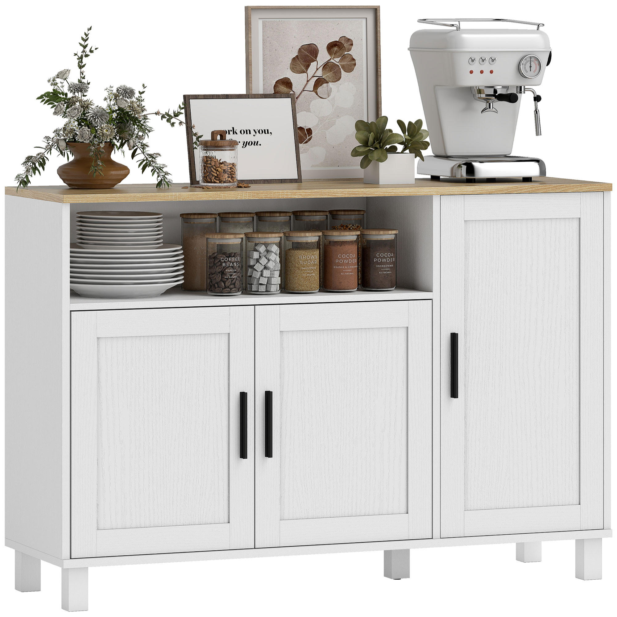SIDEBOARD Weiß, 3 Türen, 110/33/75 cm - Weiß, Holz (110/75/33cm) - PANGIVO
