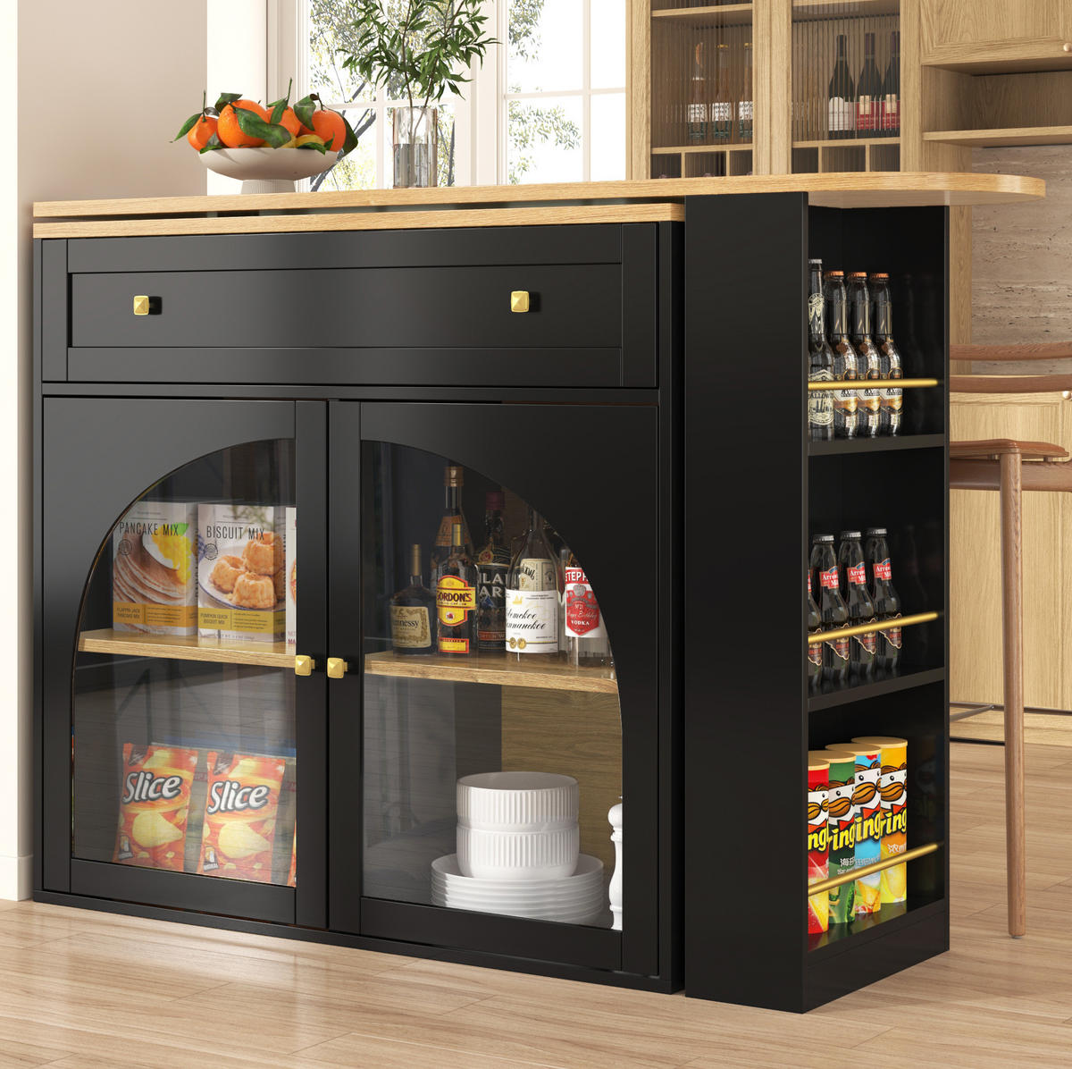 BARTISCH, MDF ausziehbar 138-204/39/104 cm mit Stauraum & 360° drehbar, Schwarz - Schwarz, Holzwerkstoff (39/104/138cm) - Redom