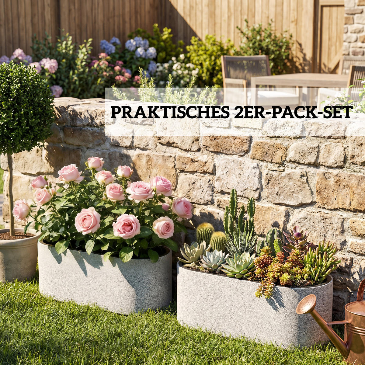 BLUMENTOPF 2er Set Kunststoff Hellgrau - Hellgrau, Kunststoff (15cm) - Outsunny