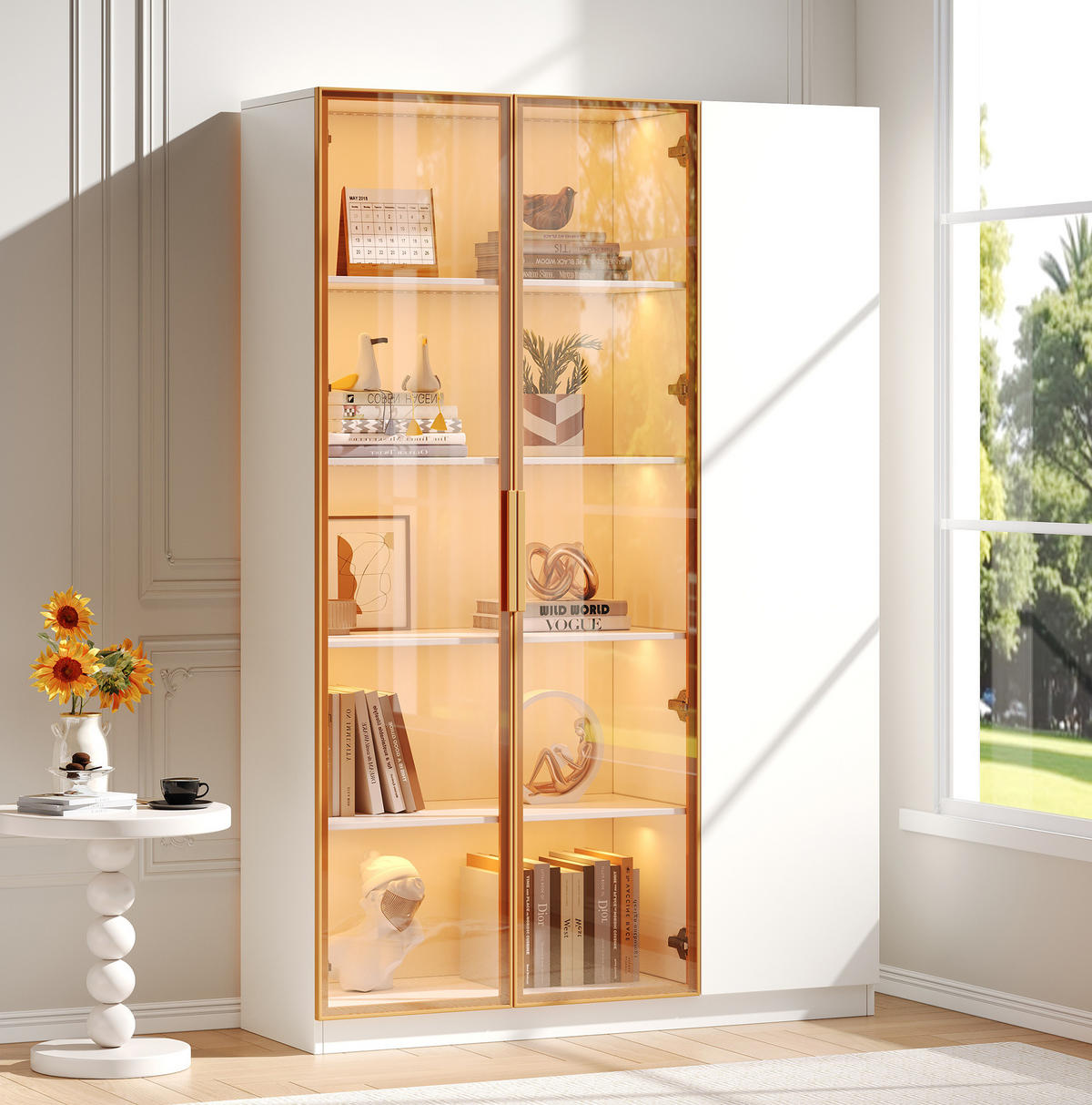 HIGHBOARD 110/165/35 cm Weiß aus MDF mit LED-Beleuchtung - Weiß, Holzwerkstoff (35/165/110cm) - OKMYHOME