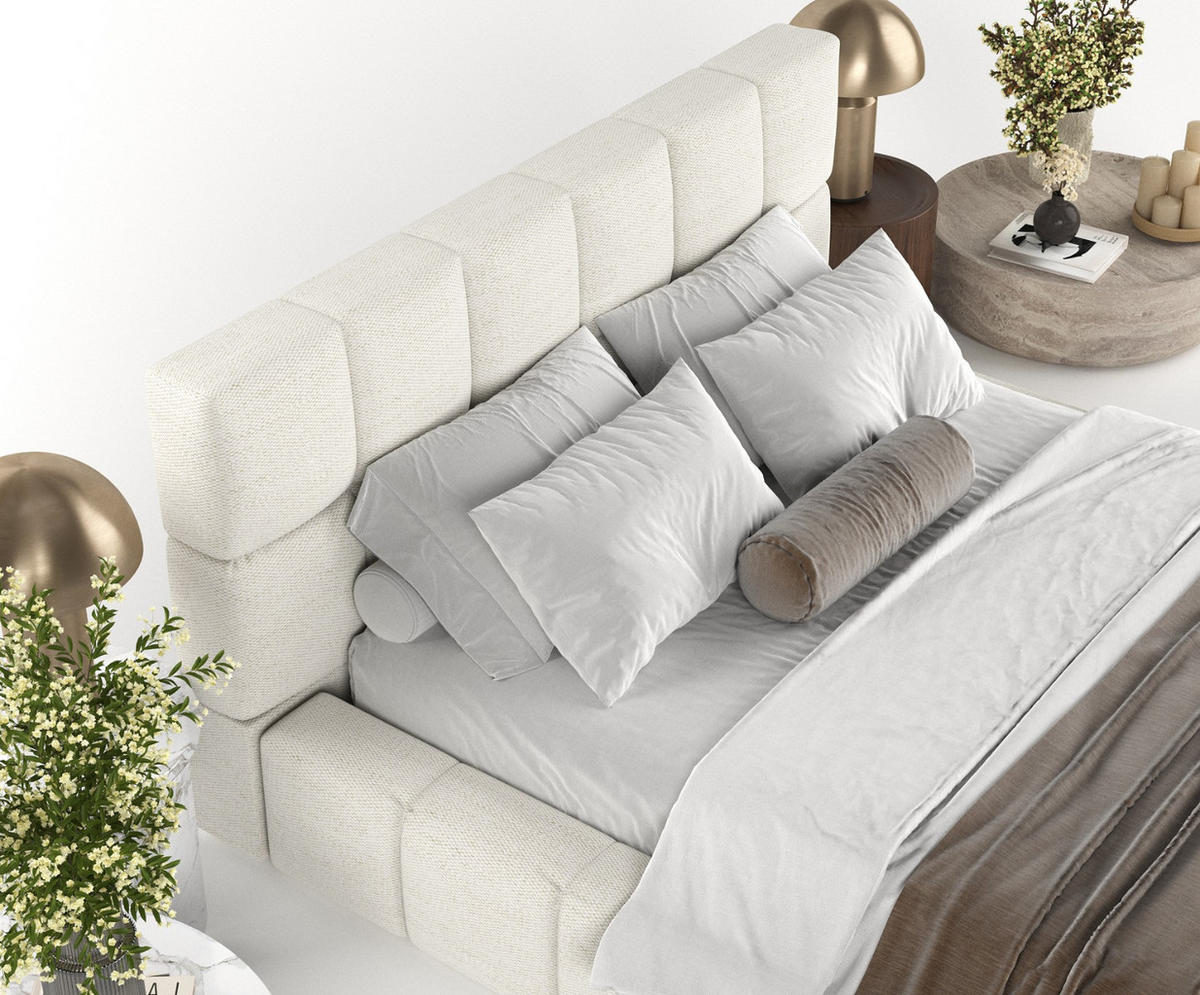 POLSTERBETT Paros mit Stauraum 160/200 cm Creme im Modesto Stoff - Creme/Schwarz, Holz/Holzwerkstoff (160/200cm) - AltaBeds