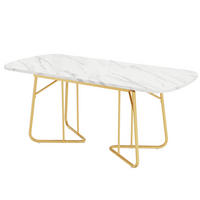 ESSTISCH 140-180x80 cm in Weiß aus MDF mit Marmoroptik und vergoldeten Metallbeinen, erweiterbar - Weiß, Holzwerkstoff (80/180/75cm) - Modfu