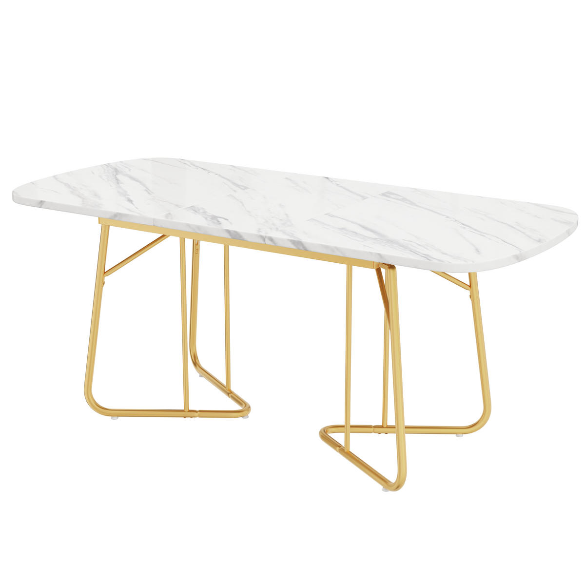 ESSTISCH 180/80/75 cm weiß mit Marmorstruktur und goldenen Metallbeinen - Schieferfarben, Holzwerkstoff (180/80/75cm) - OKWISH