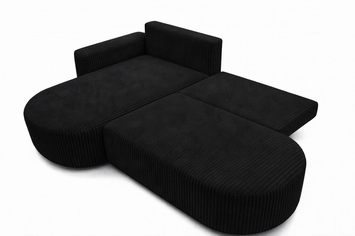 ECKSOFA Mit Schlaffunktion Und Bettkasten, Cordstoff Tilia, Schwarz, Links, ROUND ONE OPEN XL - Schwarz, Holz (262/175cm) - Kaiser Möbel