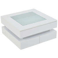 COUCHTISCH 70/70/35 cm mit LED-Beleuchtung, Glasplatte und 3 Schubladen, Weiß - Weiß, Holzwerkstoff (70/70/35cm) - Redom