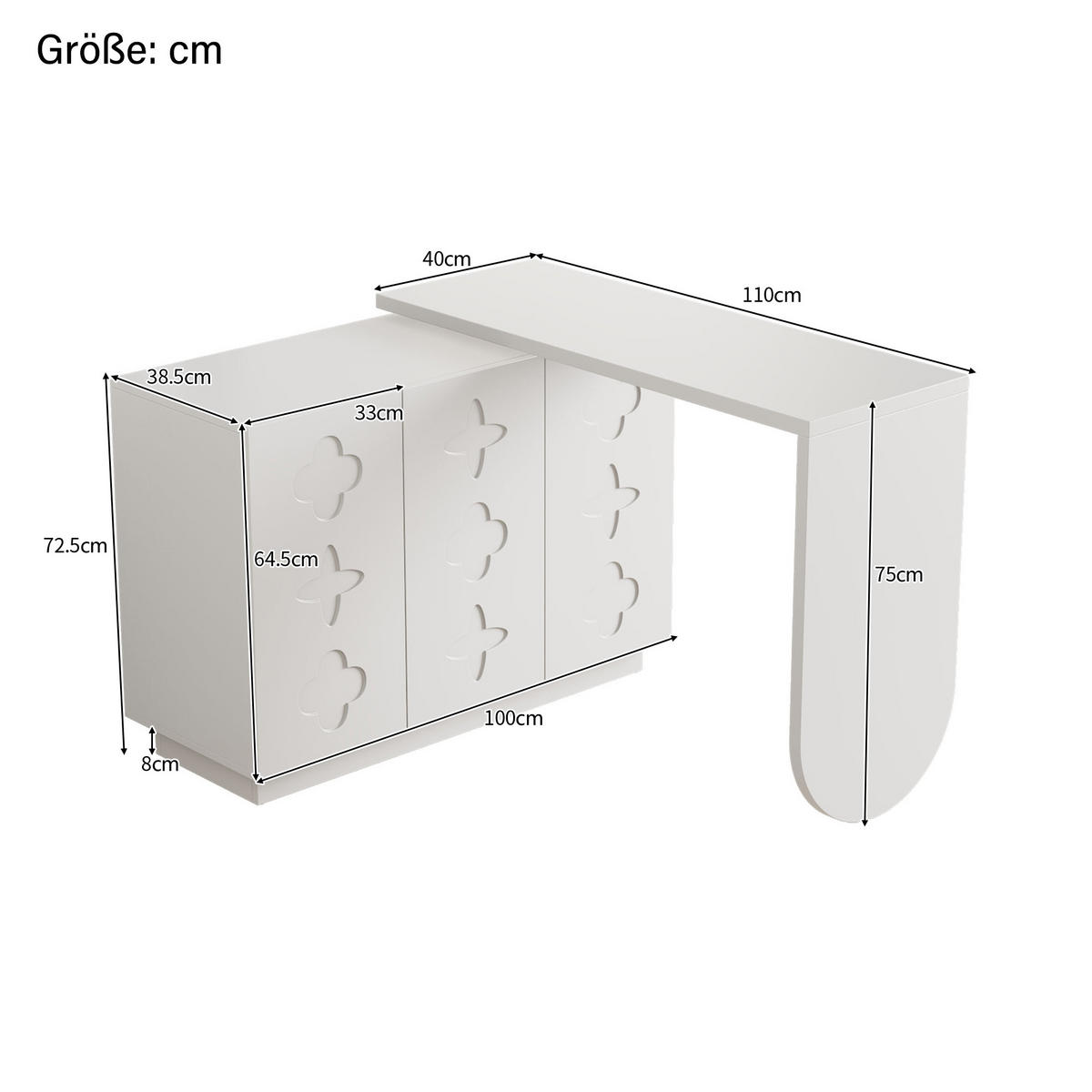 SCHREIBTISCH 110 cm in Weiß drehbar mit Schrank und Stauraum - Weiß, Holzwerkstoff (110/40/75cm) - BEAOK