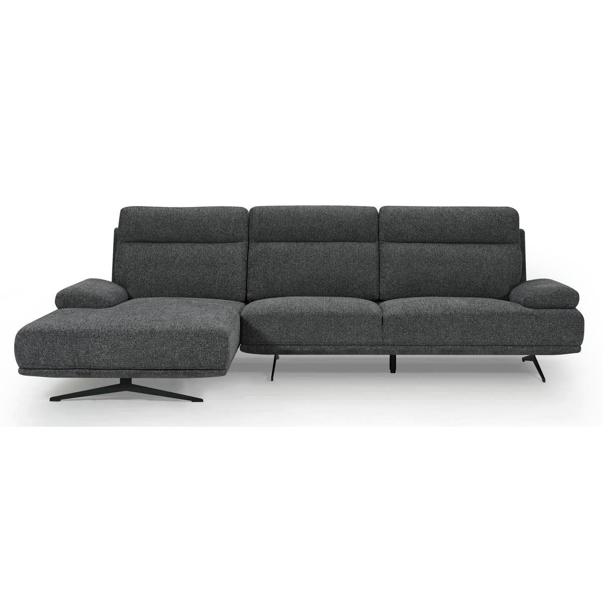 ECKSOFA Webstoff Grau - Schwarz/Grau, Textil/Metall (304/176cm) - Furnhouse