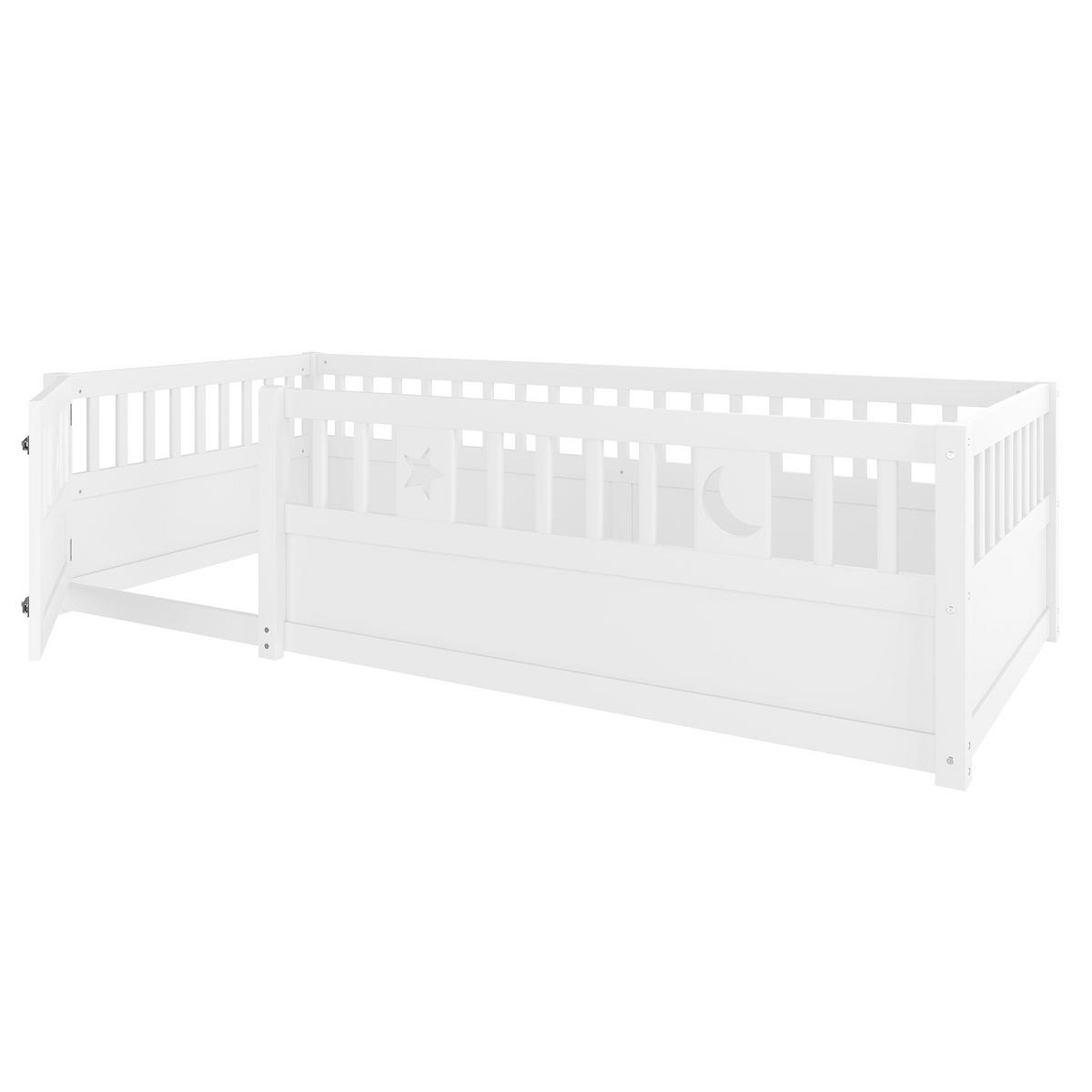 KINDERBETT 90/190 cm in Weiß mit Sicherheitsgitter und Stern- & Monddekor Kiefer - Weiß, Holz/Holzwerkstoff (90/190cm) - CHICFURN