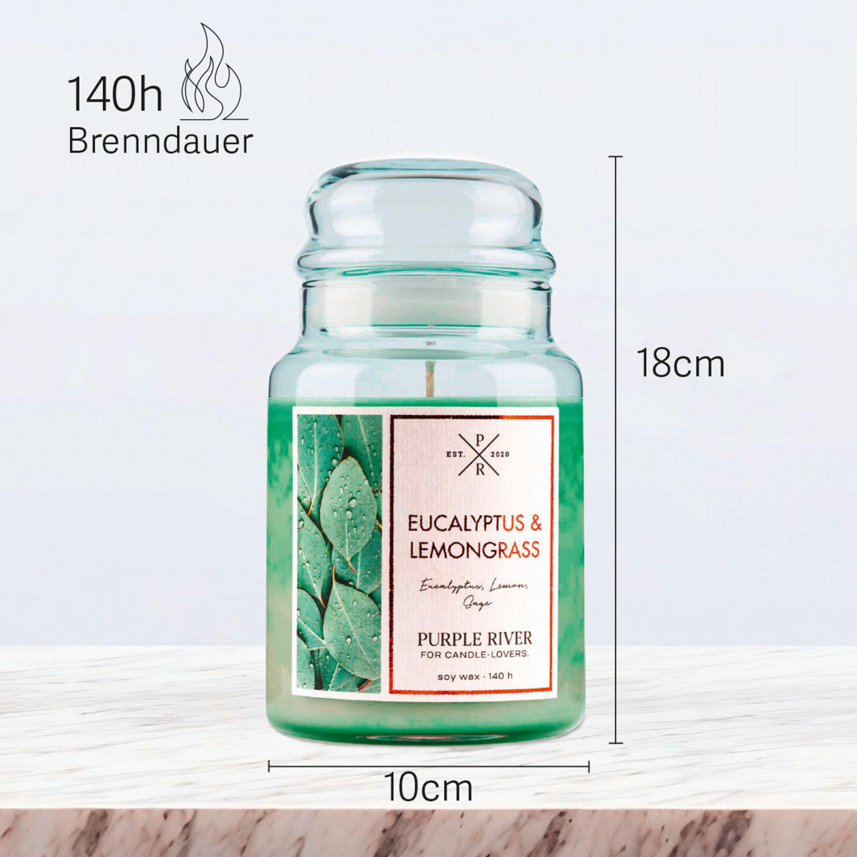 DUFTKERZE Purple River - Grün, Naturmaterialien/Glas (18cm)